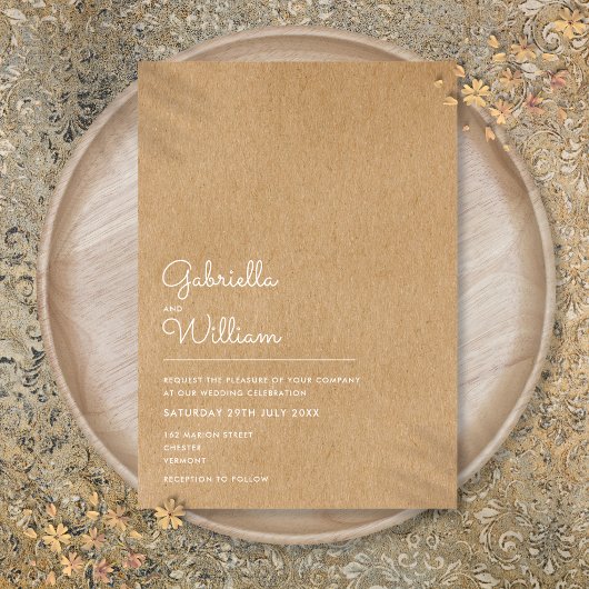 Invitation Simple Mariage Naturel Kraft Script Rustique