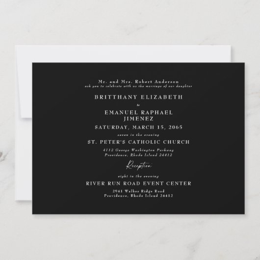 Invitation Simple Mariage Noir des Parents Élégant (Devant)