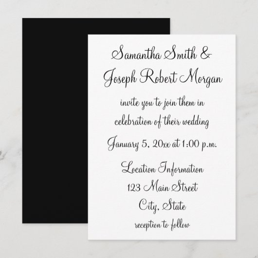 Invitation Simple Mariage Noir et Blanc (Devant / Derrière)