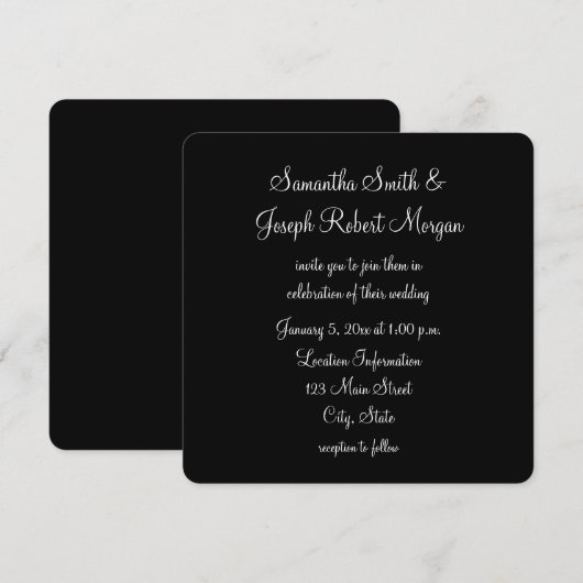 Invitation Simple Mariage Noir et Blanc (Devant / Derrière)