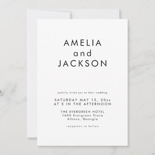 Invitation Simple Mariage noir et blanc élégant (Devant)