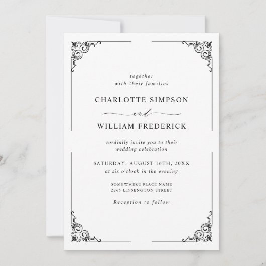 Invitation Simple Mariage noir et blanc élégant (Devant)