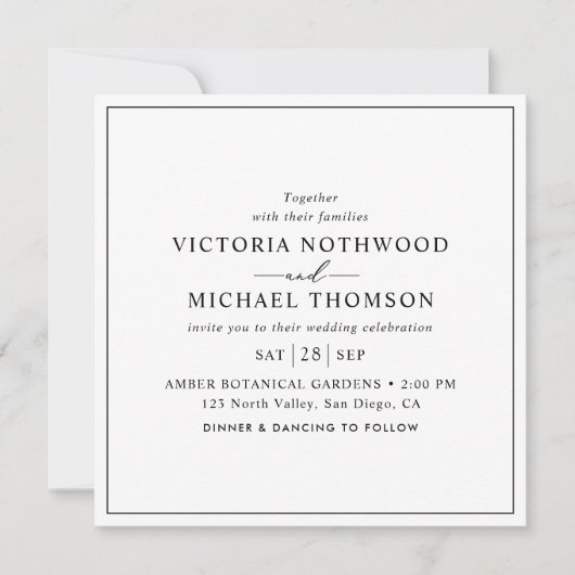 Invitation Simple Mariage noir et blanc minimal (Devant)