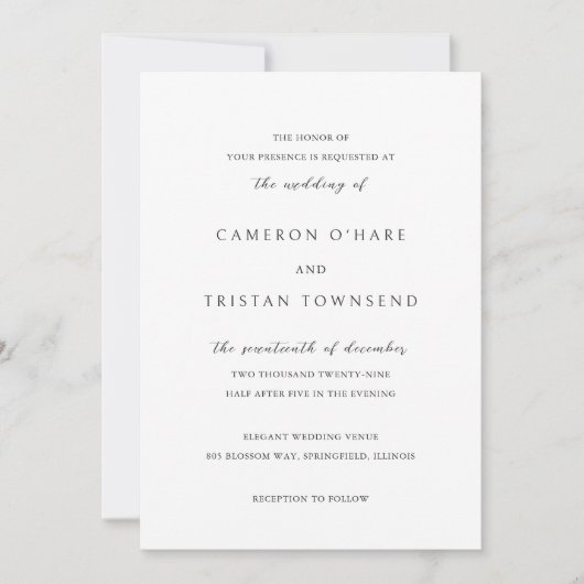 Invitation Simple Mariage noir et blanc propre (Devant)