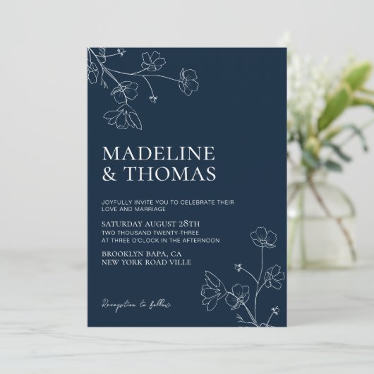 Invitation Simple Mariage photo bleu marine (Debout devant)