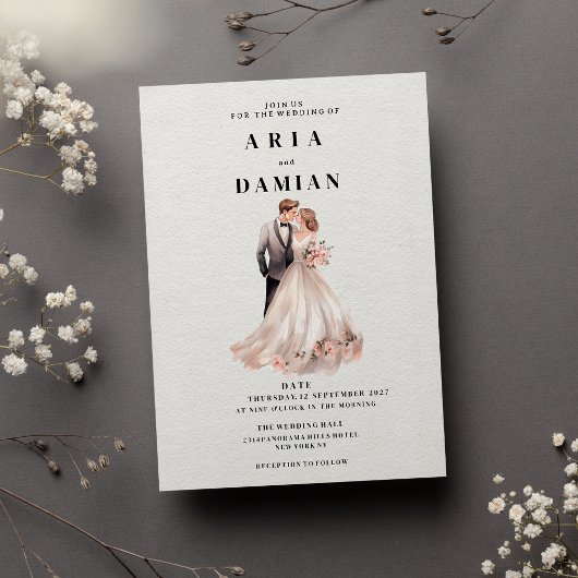 Invitation Simple Mariage photo couple blanc rose