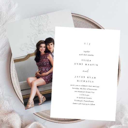 Invitation Simple Mariage photo Monogramme noir et blanc