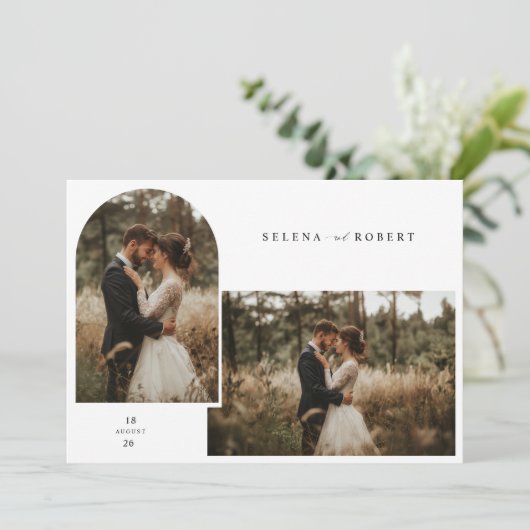 Invitation Simple Mariage photo rustique noir et blanc (Debout devant)