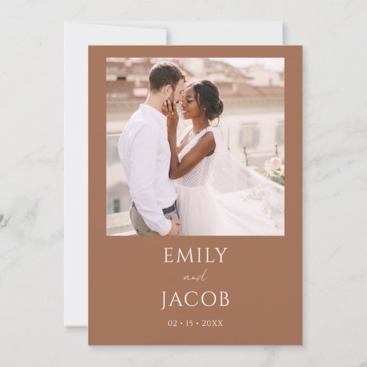 Invitation Simple Mariage Photo Script en terre cuite (Dos)