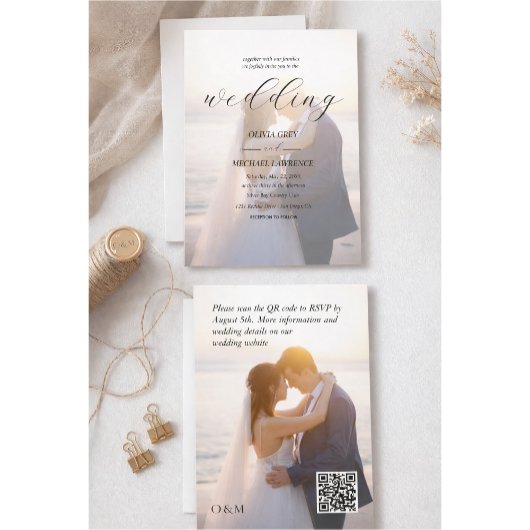 Invitation Simple Mariage Photo Superposé Noir & Blanc