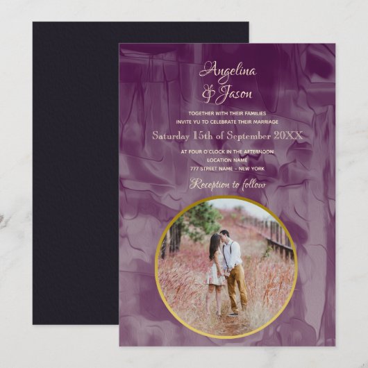 Invitation Simple Mariage Photo Violet (Devant / Derrière)