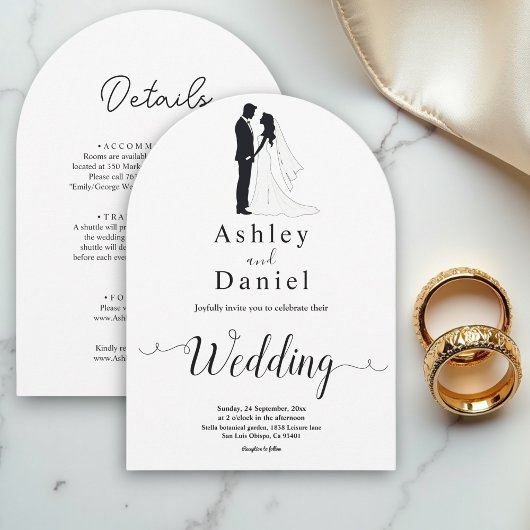 Invitation Simple Mariage romantique noir et blanc