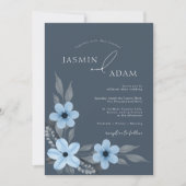 Invitation Simple Mariage Royal Bleu Opulence Florale (Devant)