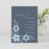 Invitation Simple Mariage Royal Bleu Opulence Florale (Debout devant)