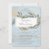 Invitation Simple Mariage Rustique Bleu Bois et Aquarelle Her (Devant)