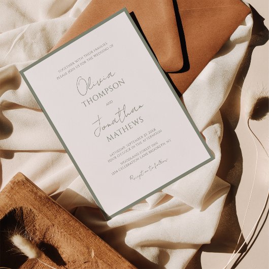 Invitation Simple Mariage Script Bordure Vert Sauge