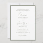 Invitation Simple Mariage Script Bordure Vert Sauge (Devant)