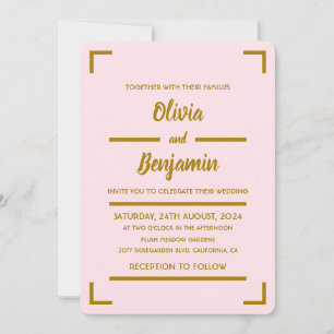 Invitation Simple Mariage Script Manuscrit Rose