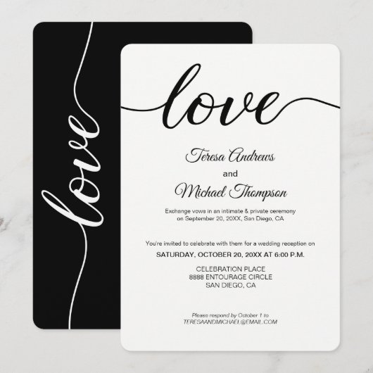 Invitation Simple Mariage Script Mariage Réception Elopement (Devant / Derrière)
