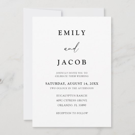 Invitation Simple Mariage Script Noir & Blanc (Devant)