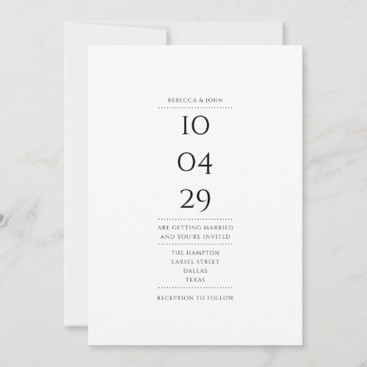 Invitation Simple Mariage Spécial Date Noir et Blanc (Devant)