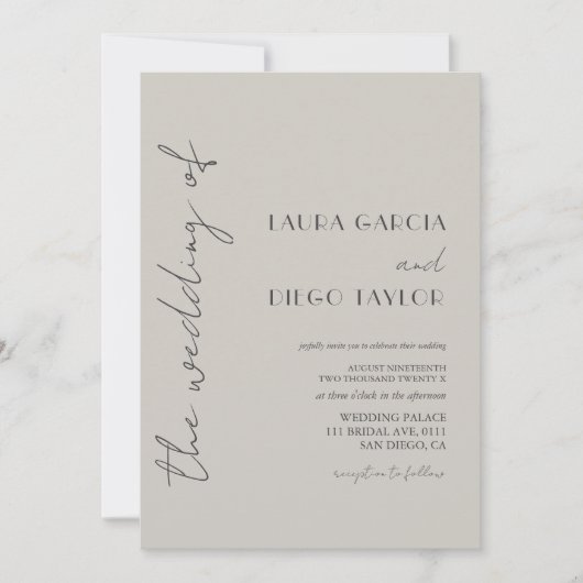 Invitation Simple mariage taupe (Devant)