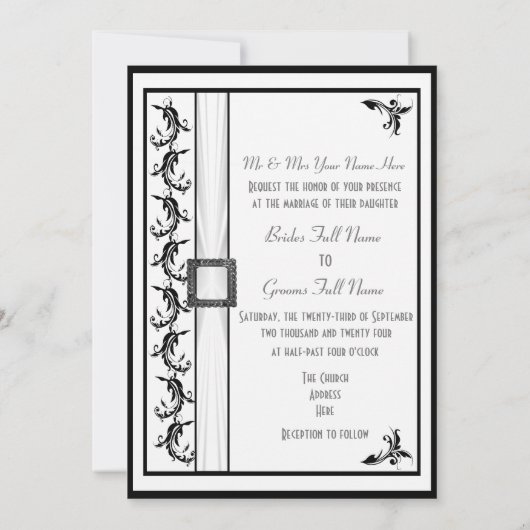 Invitation Simple mariage traditionnel noir et blanc (Dos)
