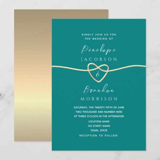 Invitation Simple Mariage Turquoise (Devant / Derrière)