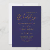 Invitation Simple Mariage Typographie Moderne Bleu Nuit Or (Devant)