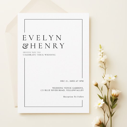 Invitation Simple Mariage Typographie Moderne Bordure Noire