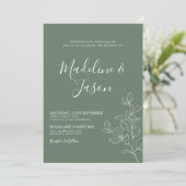 Invitation Simple Mariage végétal floral profond vert (Debout devant)