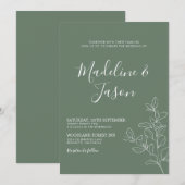 Invitation Simple Mariage végétal floral profond vert (Devant / Derrière)