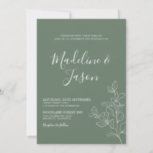 Invitation Simple Mariage végétal floral profond vert