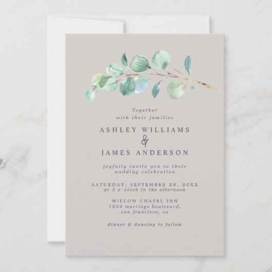 Invitation Simple Mariage vert Pastel Grey (Devant)