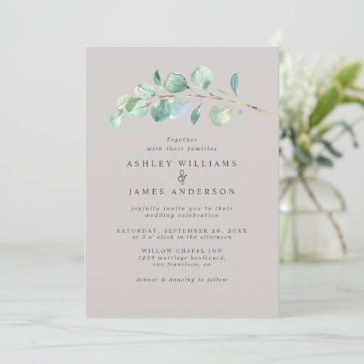 Invitation Simple Mariage vert Pastel Grey (Debout devant)