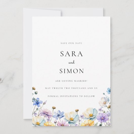 Invitation Simple mariage Whimsical Fleur sauvage enregistrer (Devant)