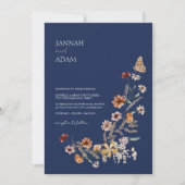 Invitation Simple Marine Bleu Automne Fleur sauvage Mariage (Devant)