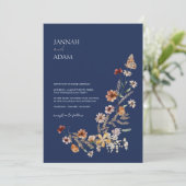 Invitation Simple Marine Bleu Automne Fleur sauvage Mariage (Debout devant)