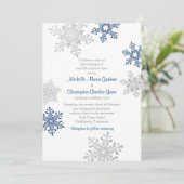 Invitation Simple Marine Blue Silver Snowflake Mariage d'hive (Debout devant)