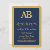 Invitation Simple Marine Gold 2 Lettre Monogramme Mariage (Devant)