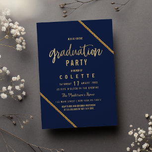 Invitation Simple marine moderne bleu faux or Graduation Part