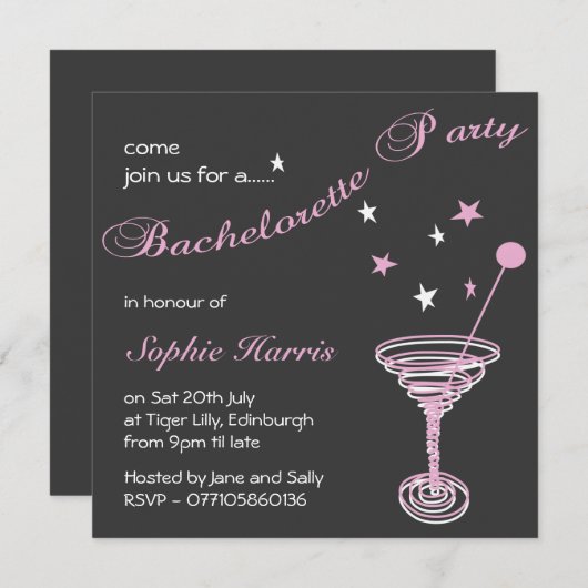 Invitation Simple Martini Swirl Bachelorette (Devant / Derrière)