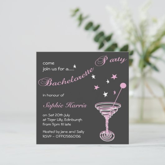 Invitation Simple Martini Swirl Bachelorette (Debout devant)