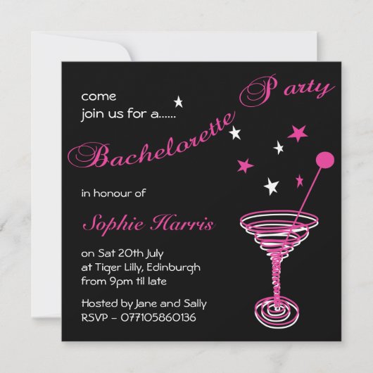 Invitation Simple Martini Swirl Bachelorette (Devant)