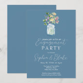 Invitation Simple Mason Jar Bouquet Blue Engagement Party (Devant / Derrière)