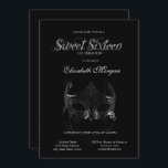 Invitation Simple Masque Argent Noir Sweet 16<br><div class="desc">Masque d'argent sur un arrière - plan noir.</div>