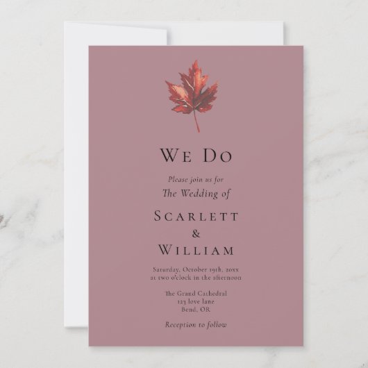 Invitation Simple Mauve À Feuilles D'Automne Minimale Nous Fa (Devant)