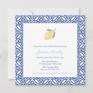 Invitation Simple Méditerranéen Carrelage Bleu Citron Mariage