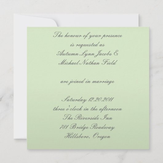 Invitation simple menthe mariage et mariage blanc (Dos)