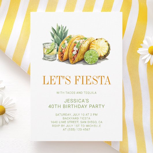Invitation Simple Mexican Tacos Fiesta 40th Birthday Party